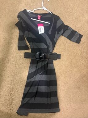 Catch My I Black and Gray Striped Midi Dress